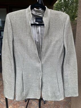 Akris Light Silver Textured Collarless Blazer